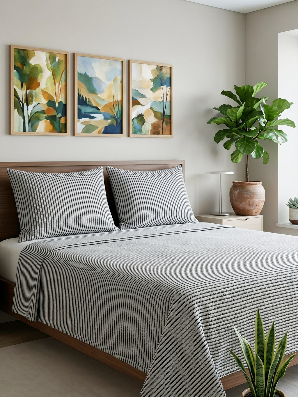Woven Classic Stripe Textured Bedcover