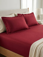 Deep Red Bedsheet with 2 pillow covers:300 TC cotton