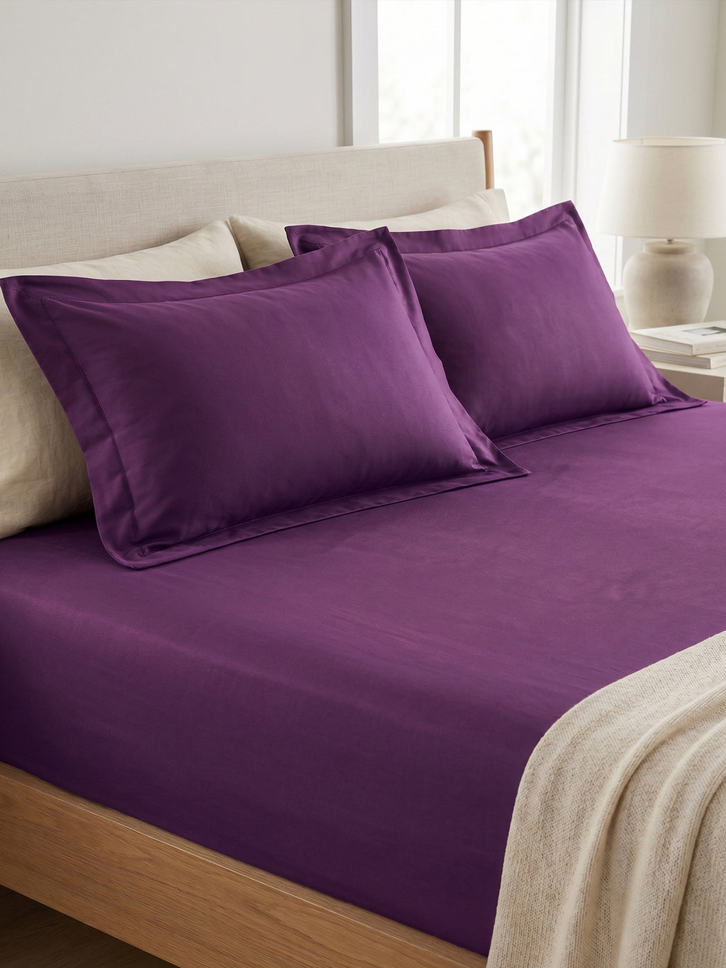 Plum Bedsheet with 2 pillow covers: 300 TC cotton