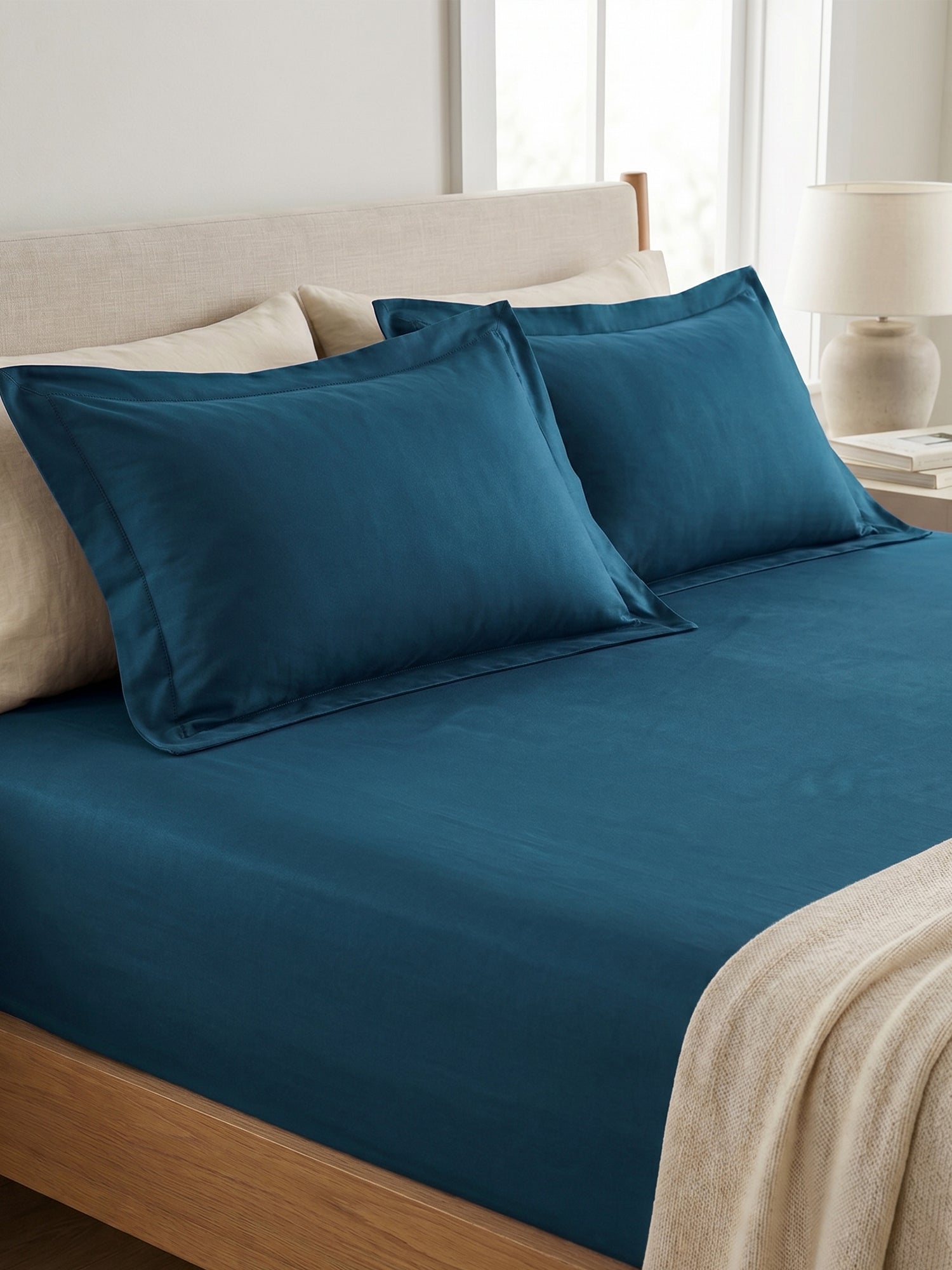 Dark Teal Bedsheet with 2 pillow covers: 300 TC cotton