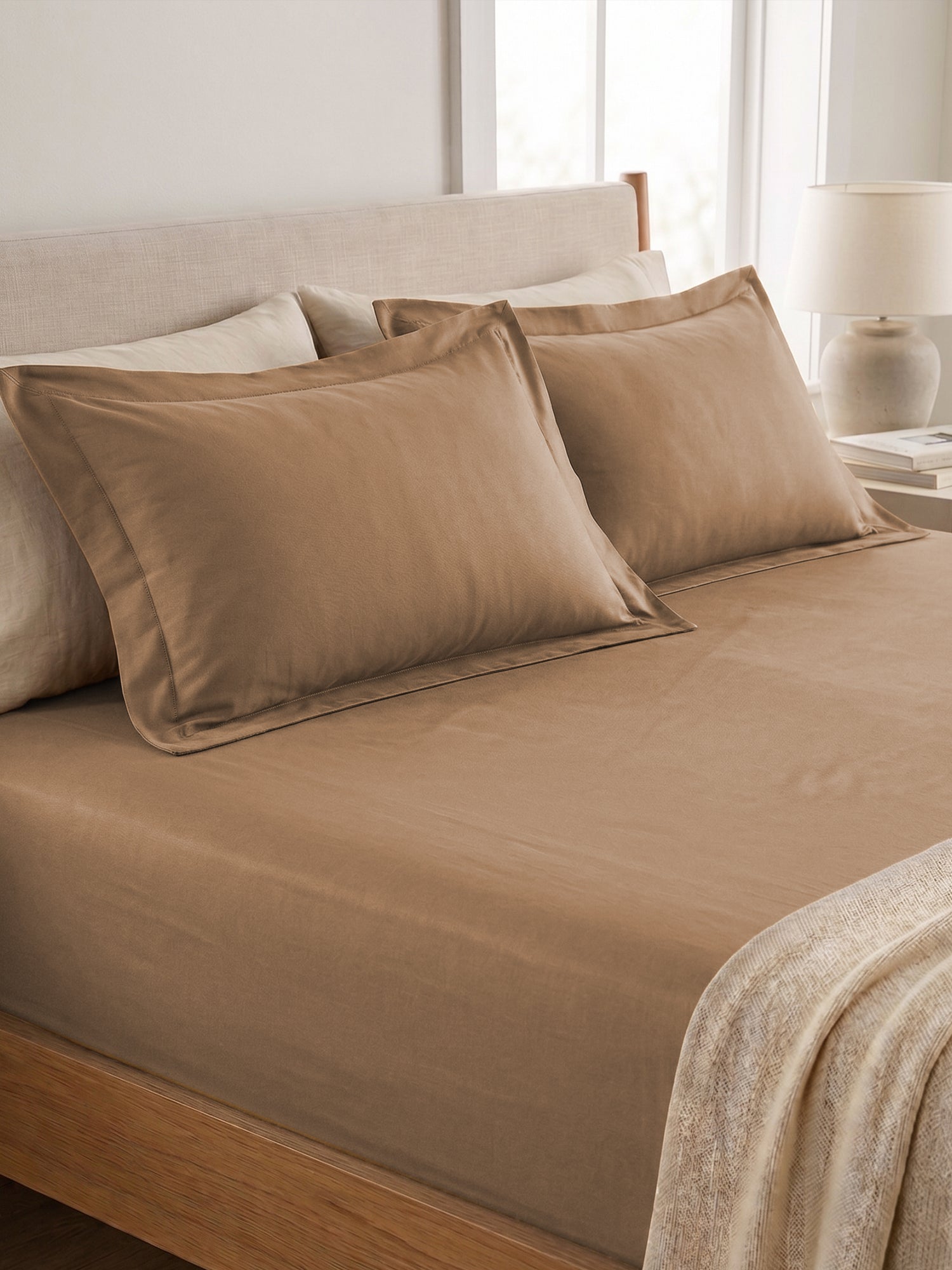 Beige Bedsheet with 2 pillow covers: 300 TC cotton
