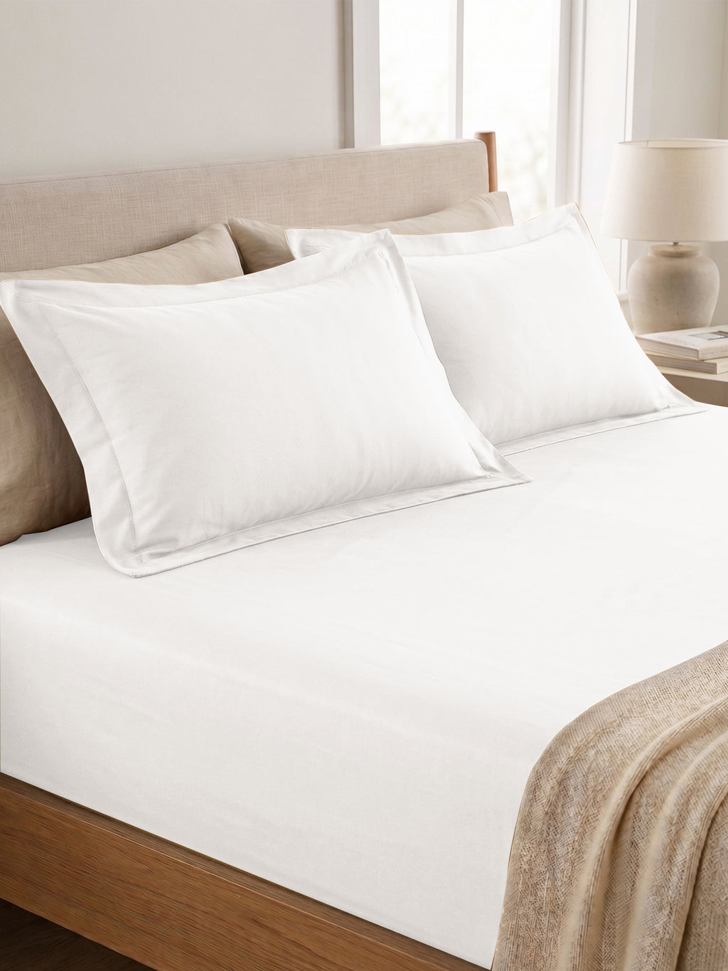 White Bedsheet with 2 pillow covers: 300 TC cotton
