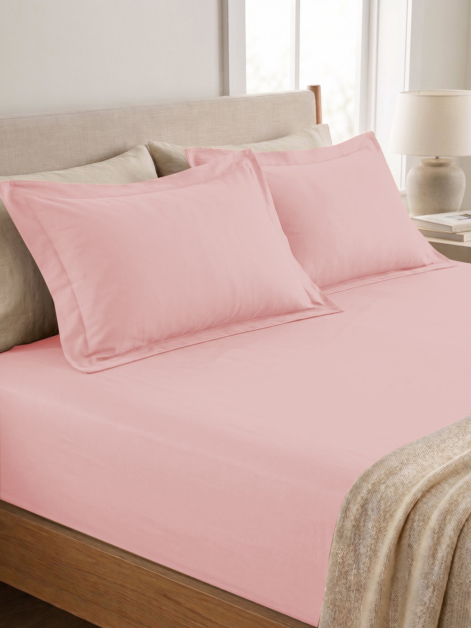 Baby Pink Bedsheet with 2 pillow covers: 300 TC cotton