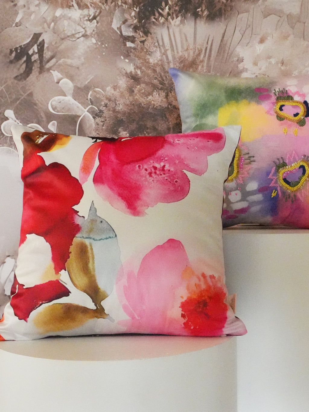 Embellished Garden Crimson Bloom Cushion