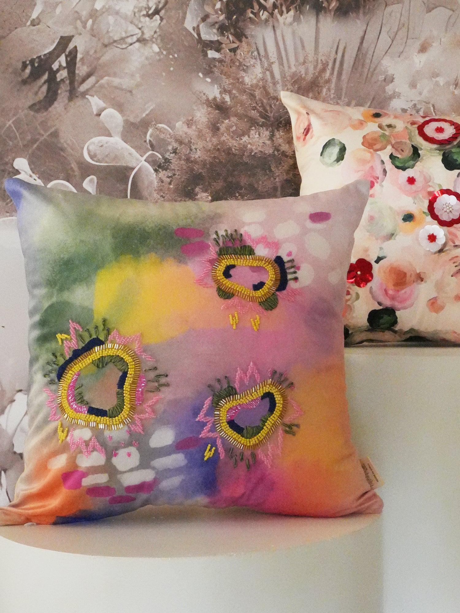 Embellished Garden Rang Talaab Cushion