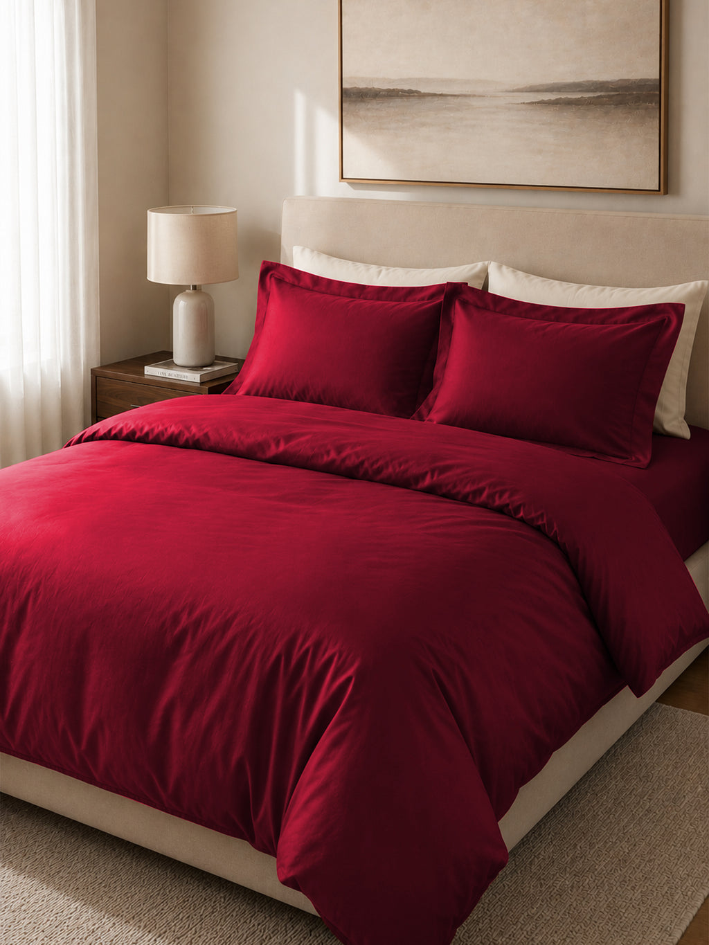 Deep Red Duvet Cover with 2 pillow covers:300 TC cotton
