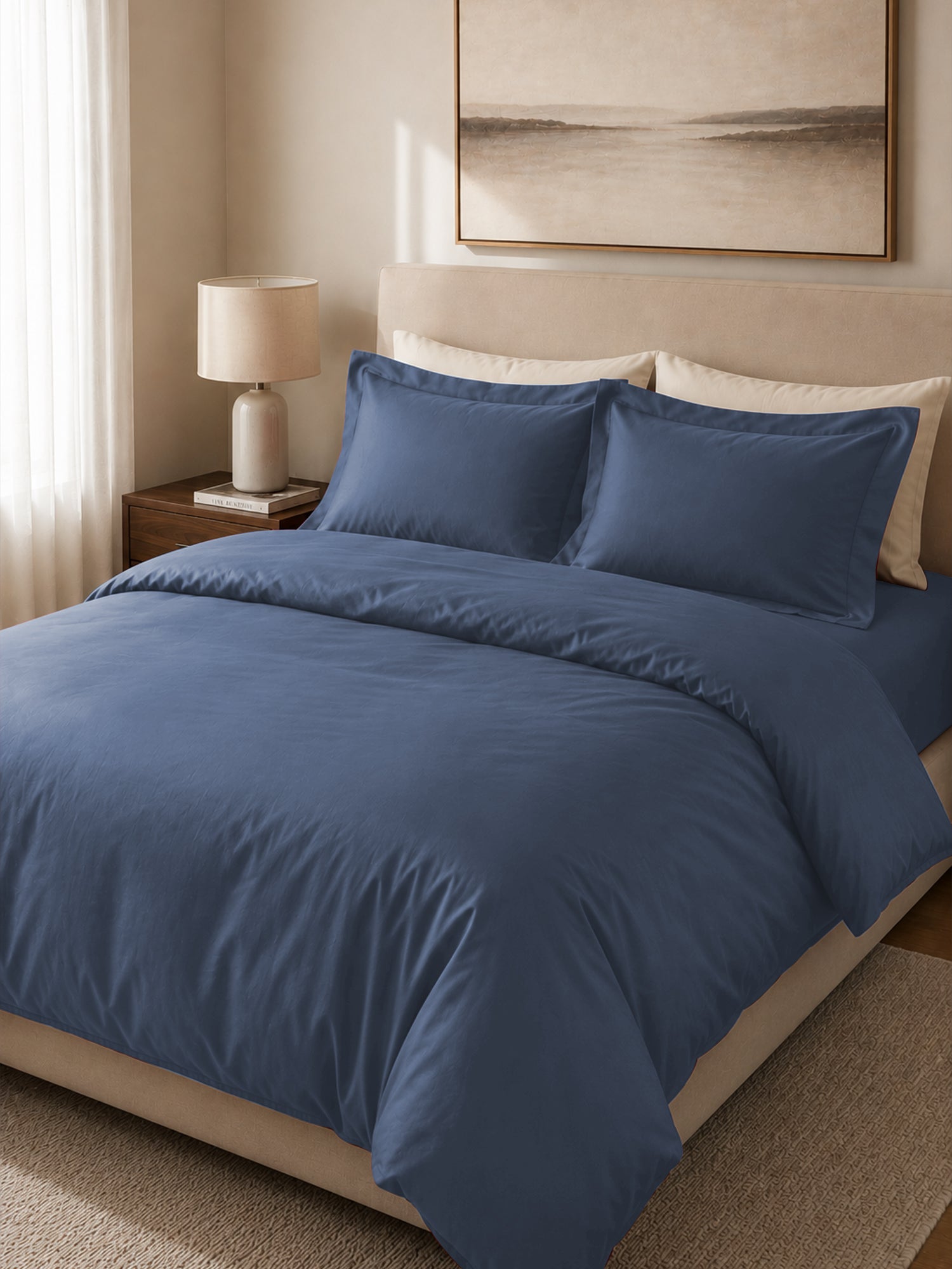 Navy Blue Duvet Cover with 2 pillow covers:300 TC cotton