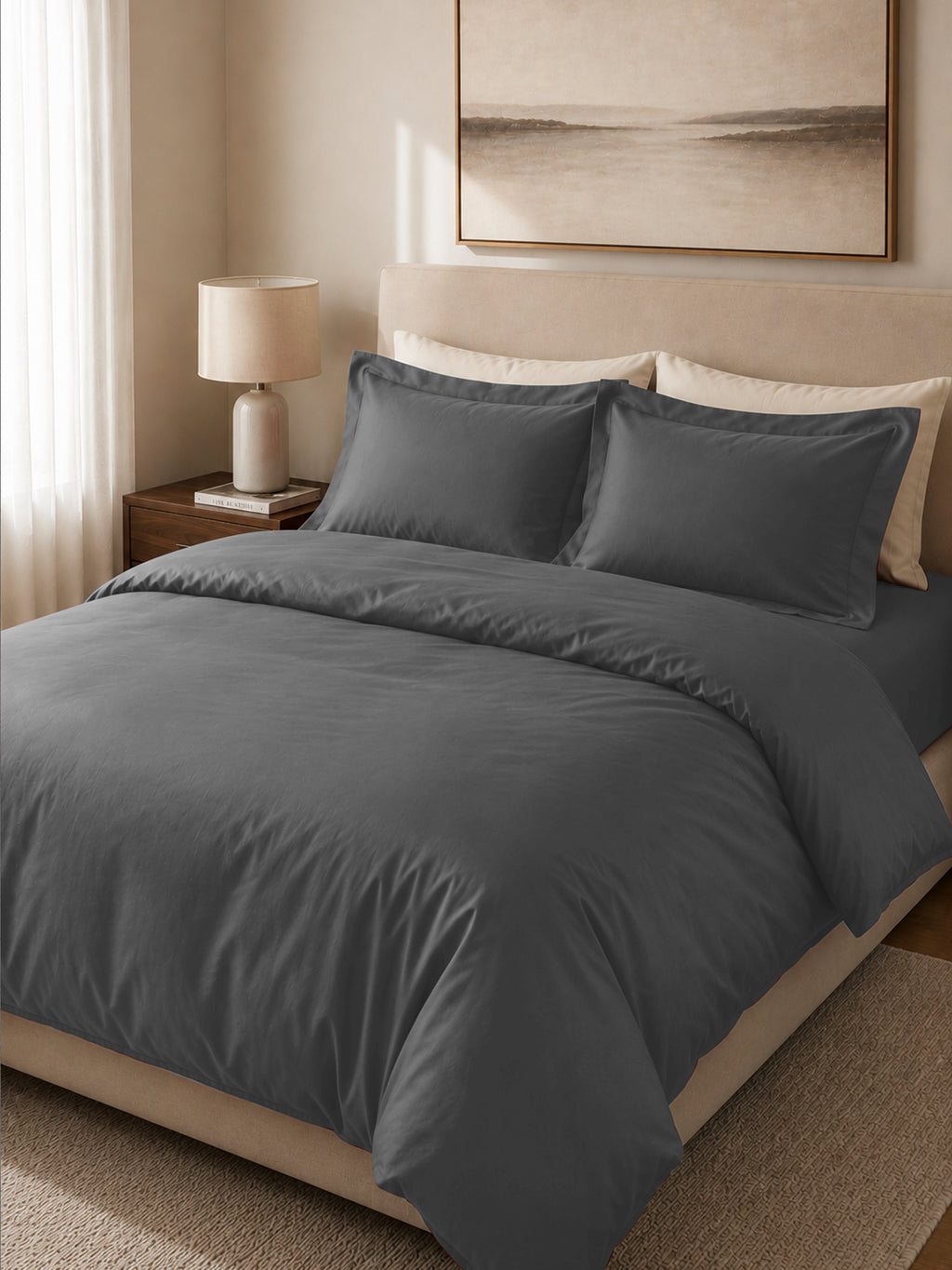 Dark Grey Duvet Cover with 2 pillow covers:300 TC cotton