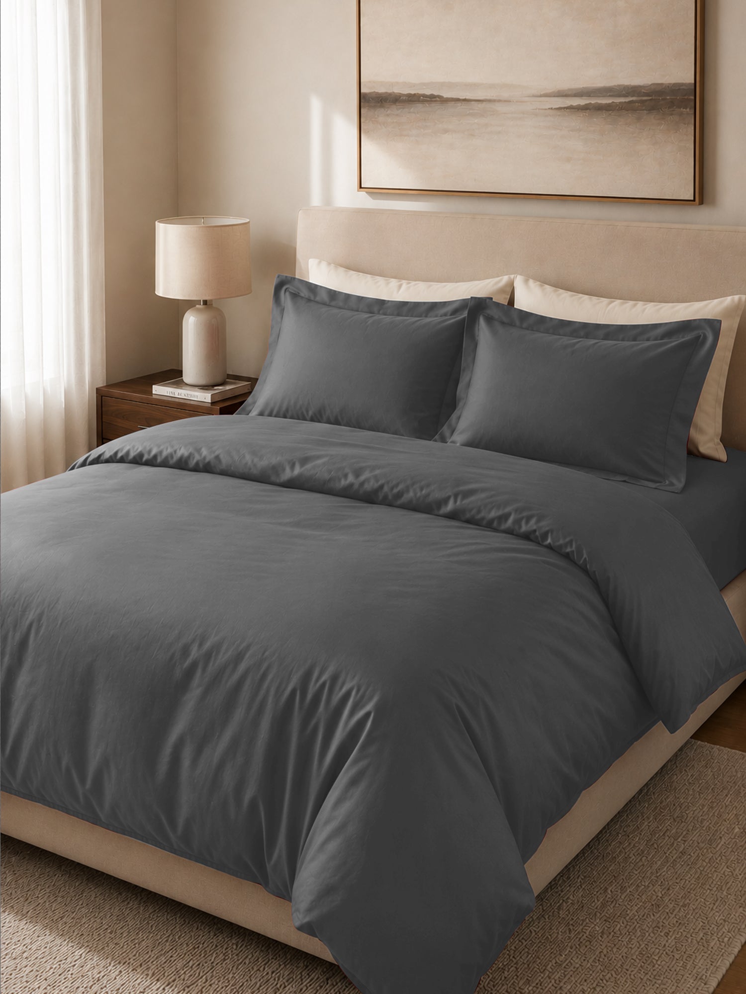 Dark Grey Duvet Cover with 2 pillow covers:300 TC cotton