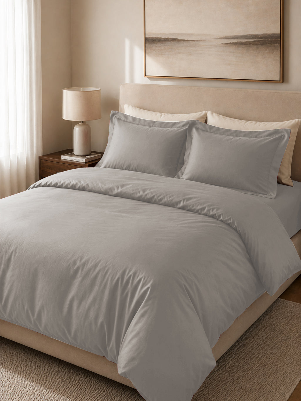 Light Grey Duvet Cover with 2 pillow covers:300 TC cotton