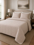 Classic Grid AC Quilt Set- Light Beige